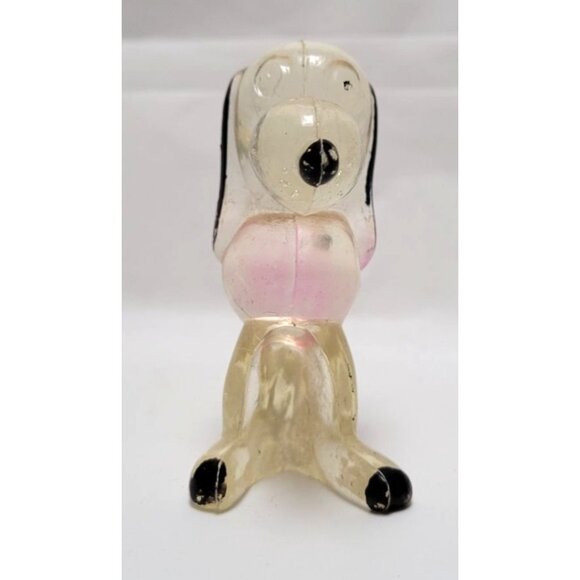 Vintage 1970s Crystalite Glass Snoopy Dog Figurine Crystal Pets Clear Black Pink - Picture 5 of 7